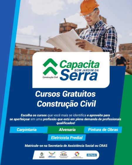 Capacita Bom Jardim da Serra oferece cursos gratuitos de construção civil em parceria com o SENAI