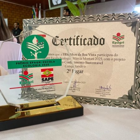 Escola Altos da Boa Vista conquista 2º lugar no Prêmio Epagri Ecologia com ações de sustentabilidade.